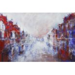 Sue Jelley (Contemporary) Street scene Signed, oil; together with a further signed work by the