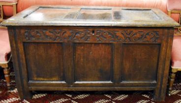 An 18th Century Three Panel Oak Coffer, 114cm by 53cm by 62cm