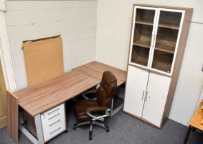 A Modern Office Desk with Further Matching Table, Chest of Four Drawers and a Bookcase; together
