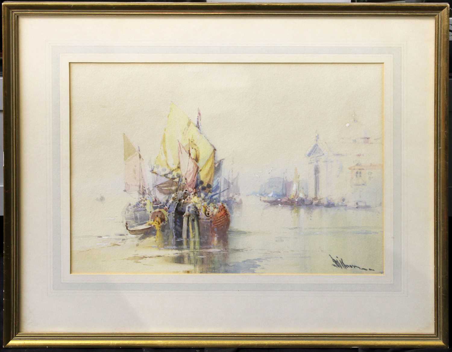 Wilfred Knox (1884-1966) Ventian Scene with heavily laden boats Signed watercolour, together with - Image 3 of 4