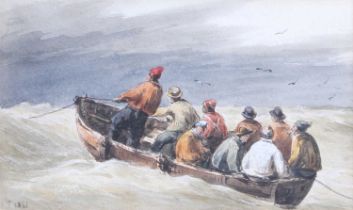 British School (19th Century) Fishermen in a row boat Initialled I.T? and dated 1861, watercolour,