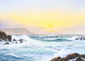 Peter Cosslett (1927-2012) Sunrise seascape Signed, oil on canvas, 44.5cm by 60cm