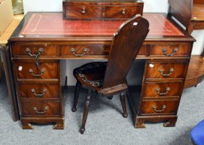 A Reproduction Mahogany Leather-Inset Twin Pedestal Desk, 122cm by 61cm by 77cm