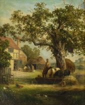 Attributed to William Shayer (1811-1892) Outside the Red Lion Oil on canvas, 29cm by 24cm