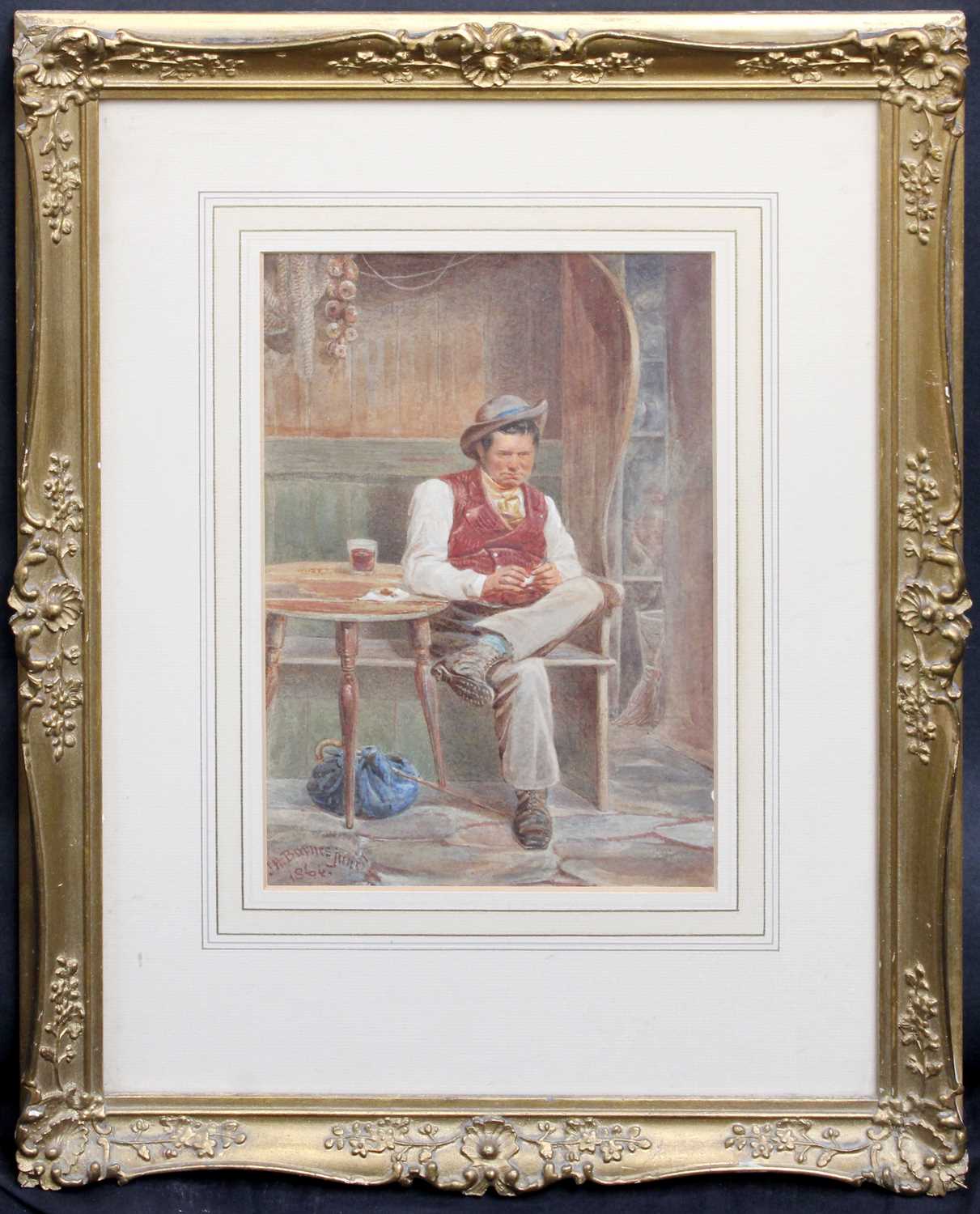 Joseph H Barnes (fl.1864-1884) Gentleman in a pub Signed and dated 1864, watercolour, 25cm by 17cm - Image 2 of 2