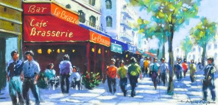 E Anthony Orme (b.1945) ''On the Boulevard Paris'' Signed, pastel, together with a companion, 19.5cm