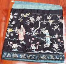 An Early 20th Chinese Silk Embroidery or rectangular form, silk threads worked on black silk