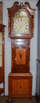 An Oak and Mahogany 30 hour Longcase Clock, 14" painted dial, bearing a later inscription J.