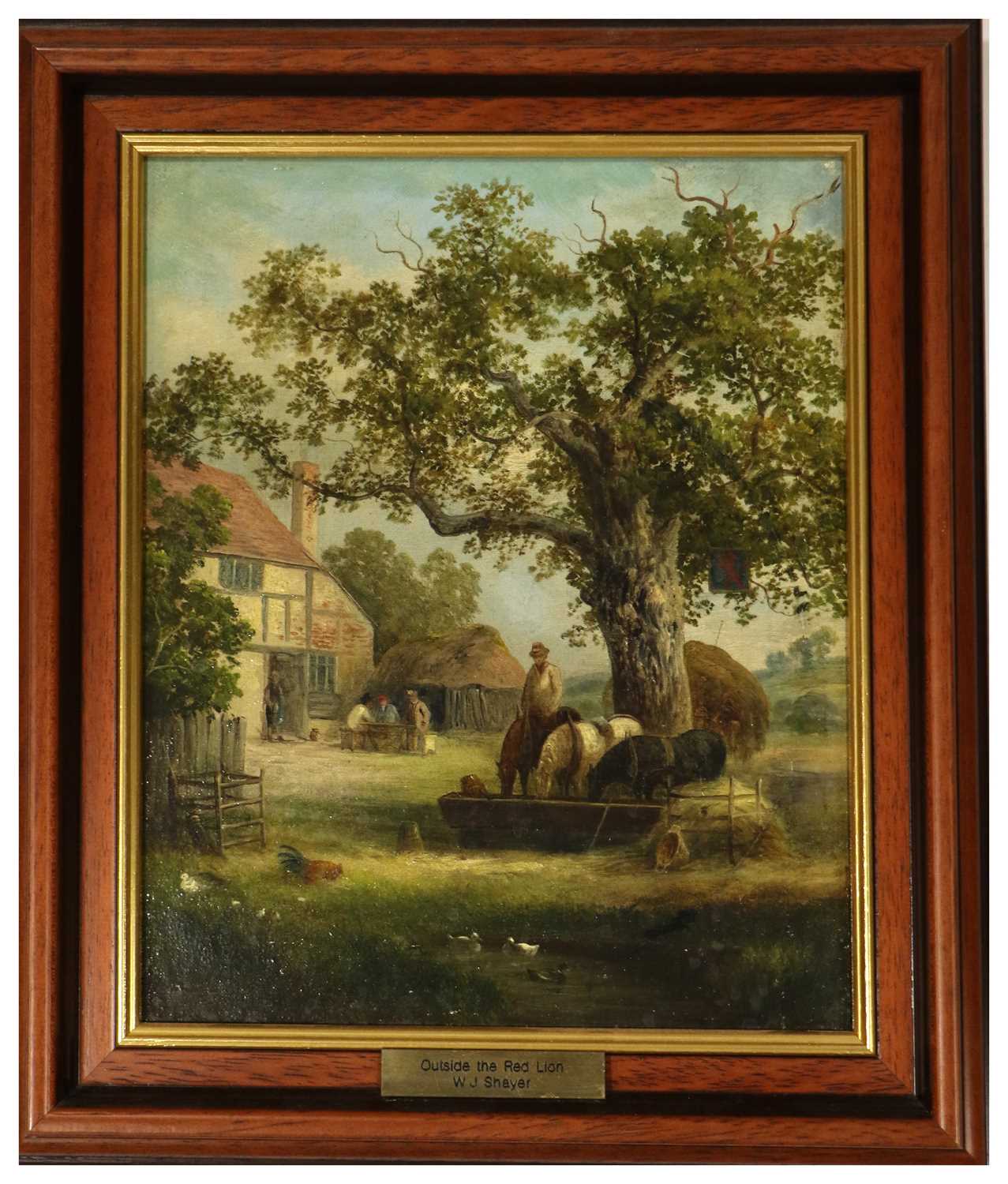 Attributed to William Shayer (1811-1892) Outside the Red Lion Oil on canvas, 29cm by 24cm - Image 3 of 3