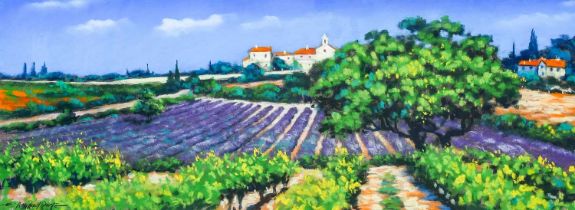 E Anthony Orme (b.1945) ''Lavender Vineyards, Provence'' Signed and inscribed verso, pastel, 28.