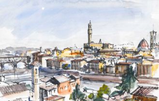 Harold Sayer ARWS, RE (1913-1993) "Florence" Signed, mixed media, together with a watercolour of