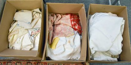 Assorted White Linen comprising table linen, hand towels and other assorted textiles, (three boxes)