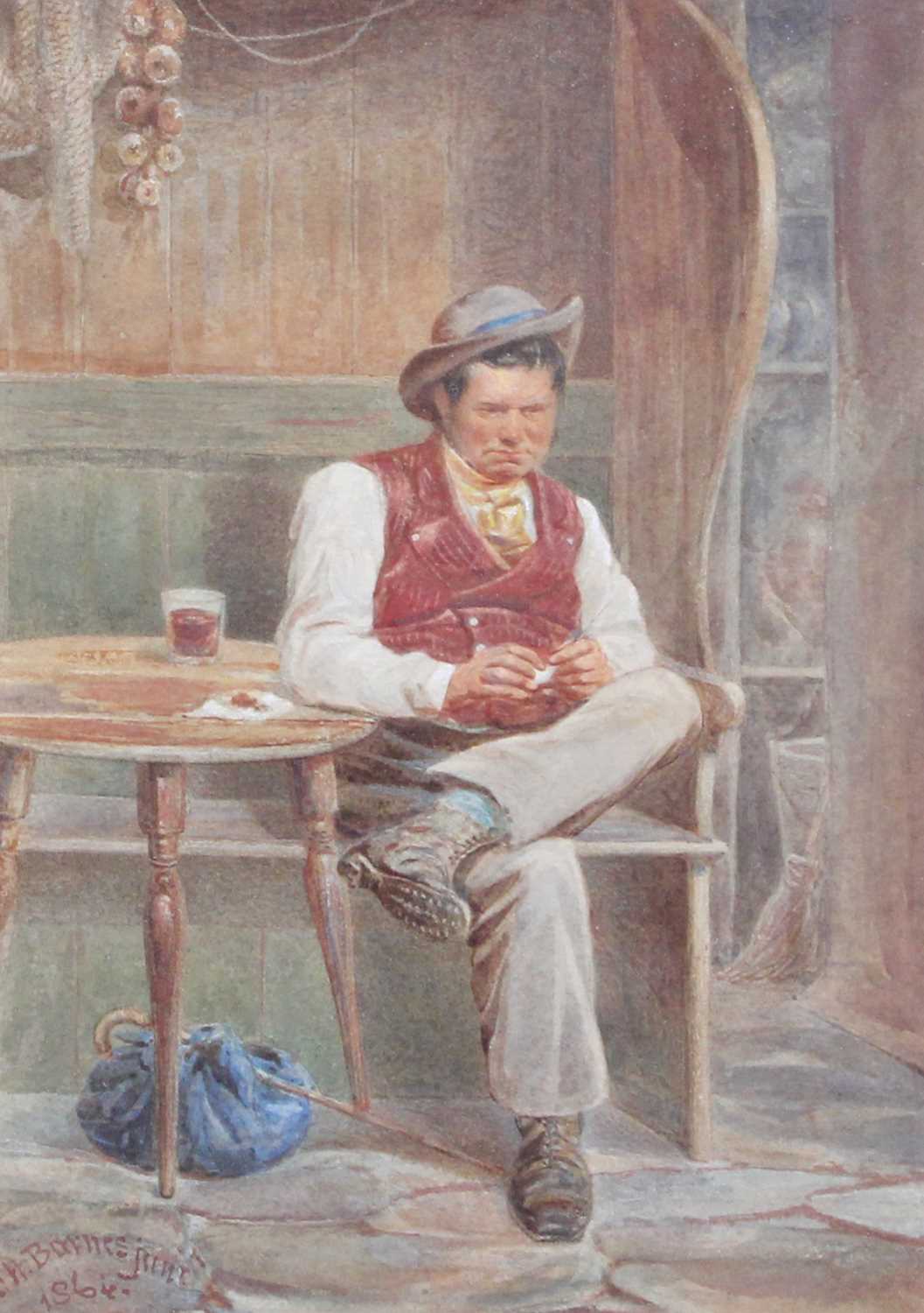 Joseph H Barnes (fl.1864-1884) Gentleman in a pub Signed and dated 1864, watercolour, 25cm by 17cm