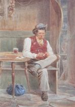 Joseph H Barnes (fl.1864-1884) Gentleman in a pub Signed and dated 1864, watercolour, 25cm by 17cm