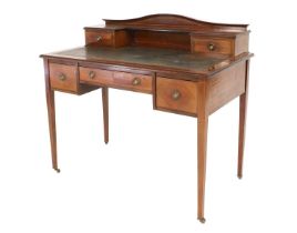 An Edwardian Mahogany and Boxwood-Strung Writing Table, early 20th century, the superstructure