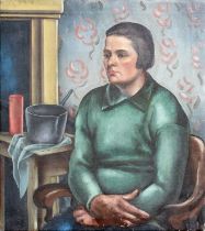 Robert Mackechnie, RBA (1894-1975) Portrait of a seated lady in green jumper Oil on canvas,