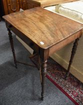 A 19th Century Mahogany Table, with single drawer, raised on turned supports with an X-frame cross