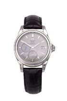 Omega: A Stainless Steel Automatic Calendar Power Reserve Wristwatch, signed Omega, Co-Axial