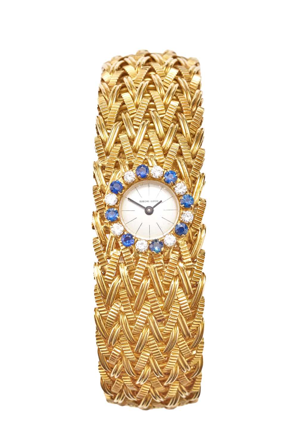 Bueche Girod: A Lady's 18 Carat Gold Diamond and Sapphire Set Wristwatch, signed Bueche Girod, 1964,