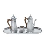 A Three-Piece George VI Silver Café-au-Lait Service With a Tray En Suite, by H. G. Hicklenton and