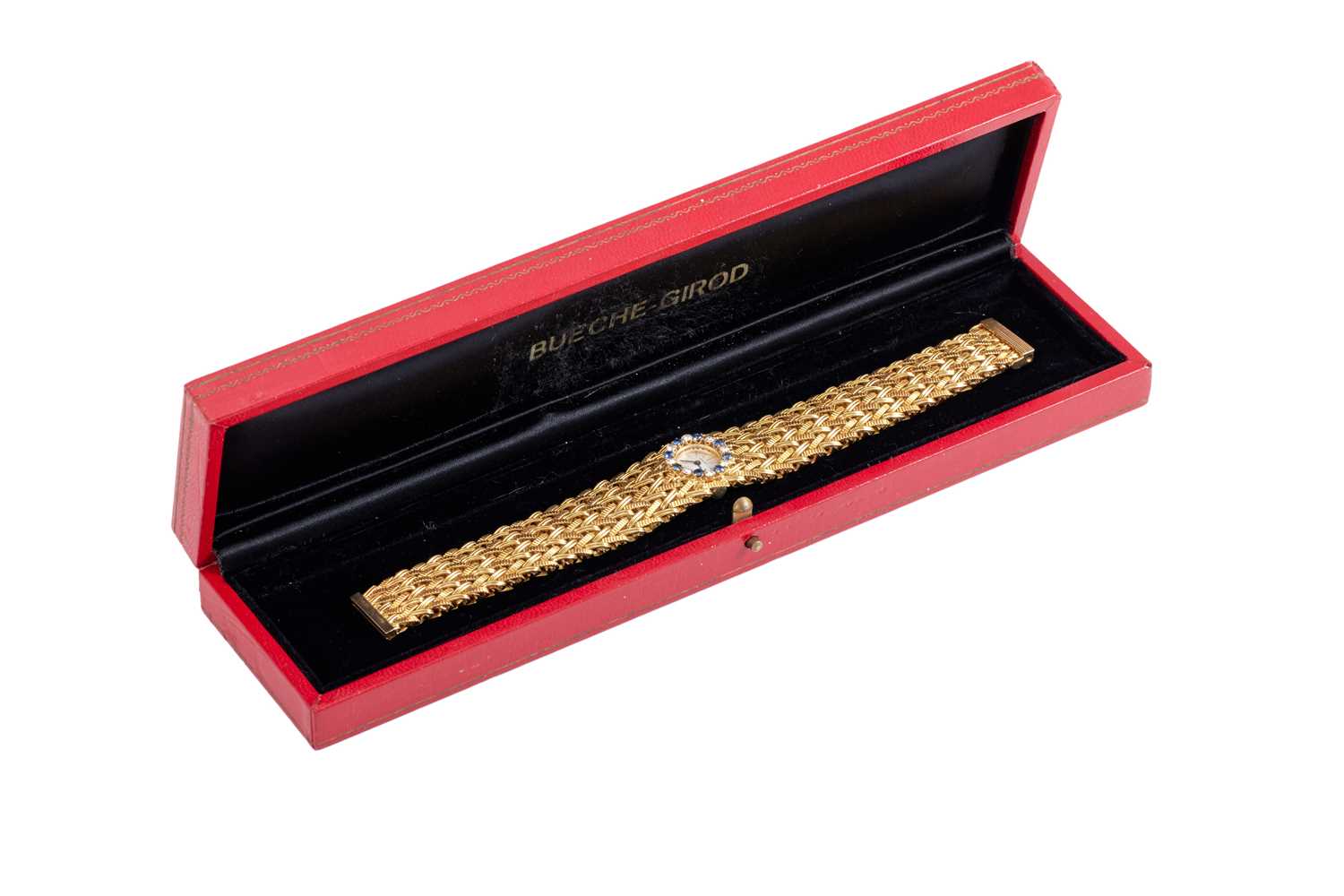 Bueche Girod: A Lady's 18 Carat Gold Diamond and Sapphire Set Wristwatch, signed Bueche Girod, 1964, - Image 2 of 2