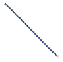 A Sapphire and Diamond Bracelet twenty-six oval cut sapphires spaced by pairs of round brilliant cut