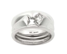 An 18 Carat White Gold Bespoke Diamond Solitaire Ring and An 18 Carat White Gold Bespoke Band Ring