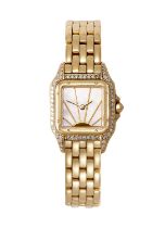 Cartier: A Lady's 18 Carat Gold Diamond Set Wristwatch with Unusual Mother of Pearl Sunburst Dial,