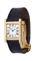 Cartier: A Rare 18 Carat Gold Rectangular Shaped Wristwatch, signed Cartier, model: Tank Normale,