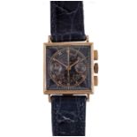 Baume & Mercier: A Rare 18 Carat Rose Gold Square Shaped Chronograph Wristwatch, signed Baume &