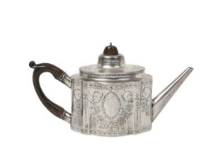 A George III Provincial Silver Teapot, by John Langlands and John Robertson, Newcastle, 1788