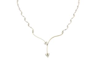 An 18 Carat White Gold Diamond Necklace graduated articulated S-shaped bars terminate centrally to