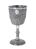 A Chinese Export Silver Goblet, Artisan Workshop Mark of Hui, Canton, Retailed by Sun Shing, Canton
