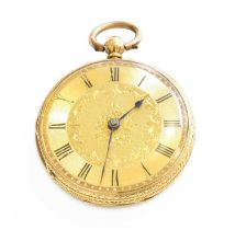 A Lady's 18 Carat Gold Fob Watch Unmarked, no key present unknown if working. Diameter - 29mm