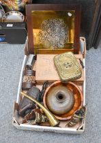 A Brass Hunting Horn, Wooden Ducks, Bowes Plaque, etc