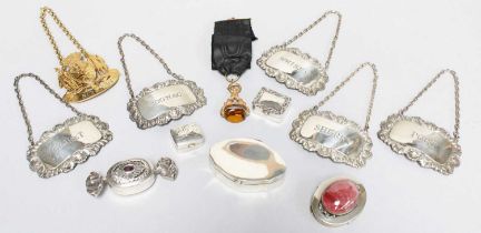 A Collection of Wine or Decanter-Labels and Boxes, the labels including one by Michael W Druitt,