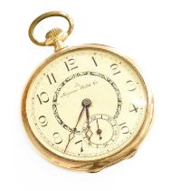 A 14 Carat Gold Open Faced Pocket Watch, signed Lucerne Watch Co, case stamped 14k