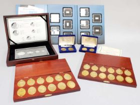 A Collection of Assorted Silver and Silver-Gilt Commemorative Ingots, comprising two cased of twelve