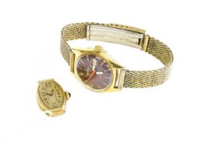 A Lady's 14 Carat Gold Eterna Wristwatch, case stamped 14k, and a Lady's Plated Omega Geneve