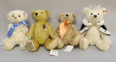 Modern Steiff Teddy bears comprising a Royal Baby bear, Help for Heroes bear, William with peach