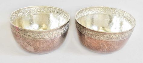 A Pair of Indian or Burmese Silver Bowls, Marked Indistinctly, Probably First Half 20th Century,