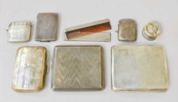 A Collection of Assorted Silver Boxes, comprising three cigarette-case, each with differing engine-