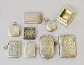A Collection of Various Silver Boxes, comprising three oblong vesta-cases; a combination vesta-