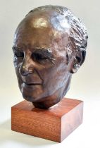 A Bronze Bust of Gentleman, signed M.J. Lawrence, dated 1973, mounted upon a square wooden plynth,