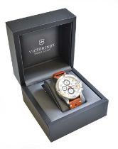 A Stainless Steel Automatic Chronograph Wristwatch, signed Victorinox and box and spare bracelet