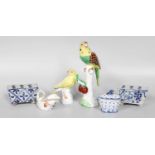 ~ A 20th Century Meissen Model of a Canary, with underglaze blue cross swords mark, 11cm, together