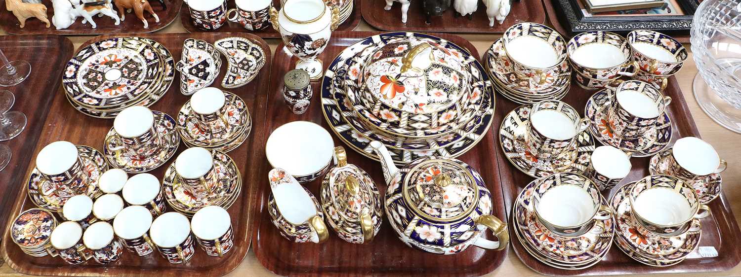 A Collection of Royal Crown Derby Imari Porcelain, including a three part tea service, muffin dish