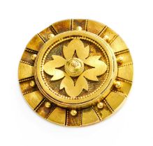 A Victorian Brooch/Pendant, of yellow circular form with with quatrefoil motif to the centre, within