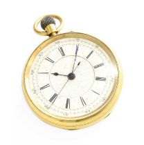 An 18 Carat Gold Open Faced Chronograph Pocket Watch, signed G Burrell, Sheffield Gross weight - 135