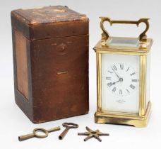 A French Brass Striking Carriage Clock, retailed by Mappin & Webb, London, circa 1900, movement